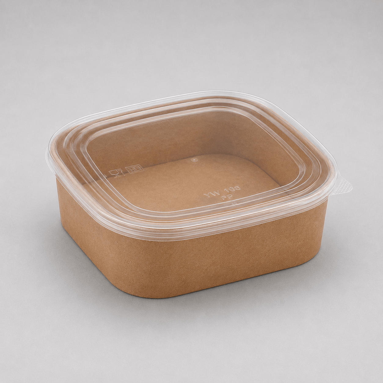 1000ml square kraft food container with clear 168mm PP lid