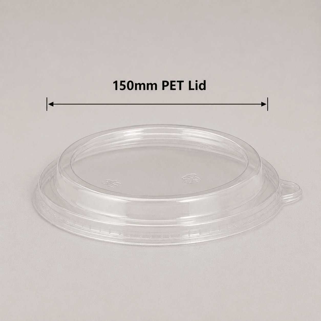 150mm clear PET lid for round takeaway food containers with secure fit and pull tab