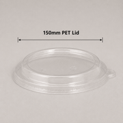 150mm clear PET lid for round takeaway food containers with secure fit and pull tab