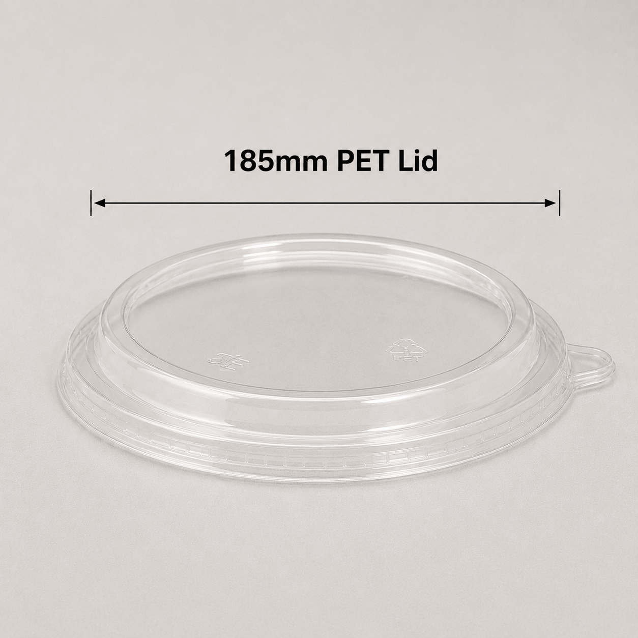 Clear 185mm PET lid for compatible round kraft food bowls