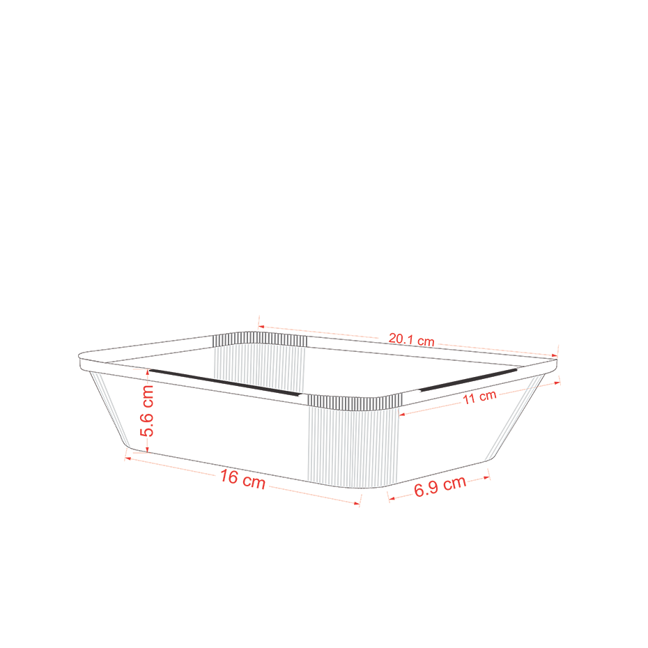 6A aluminium foil container, open view