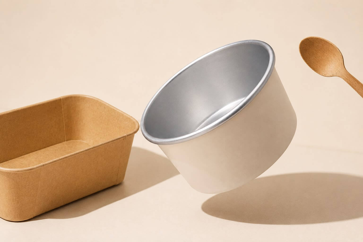Box2Pack food packaging range featuring kraft and aluminium takeaway containers for restaurants, cafés and catering businesses