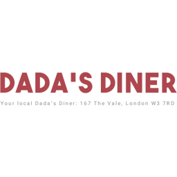 Dada’s Diner restaurant logo featuring bold red typography and the tagline “Your neighbourhood diner for takeaway London W2 2QZ”.