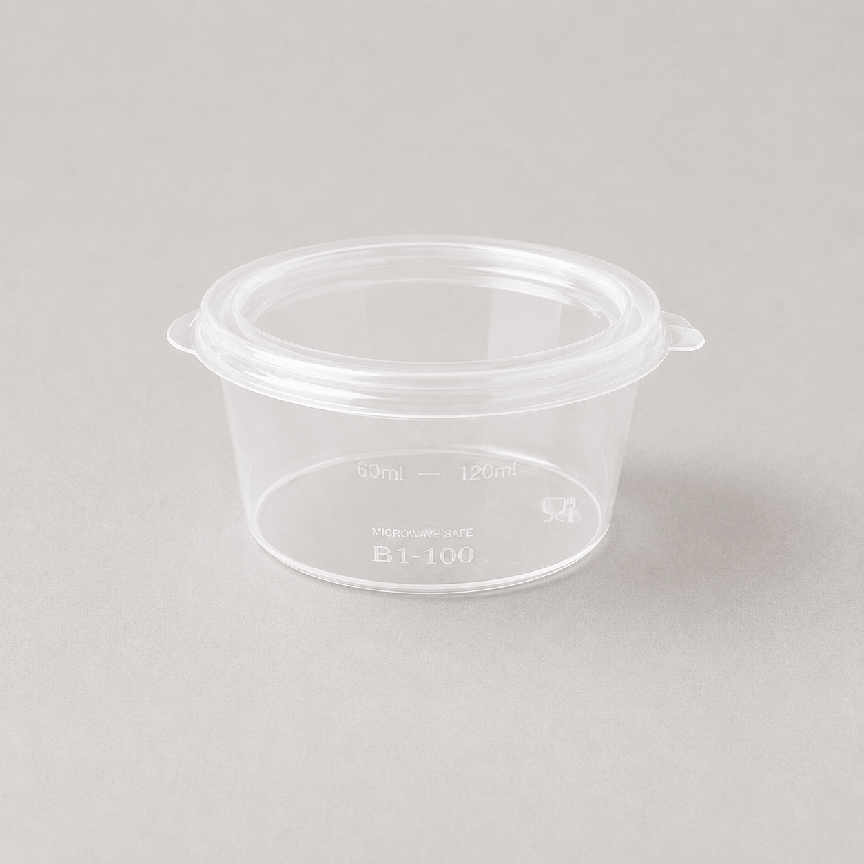 Hinged round sauce containers, 1oz and 2oz