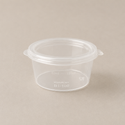 Hinged round sauce containers, 1oz and 2oz