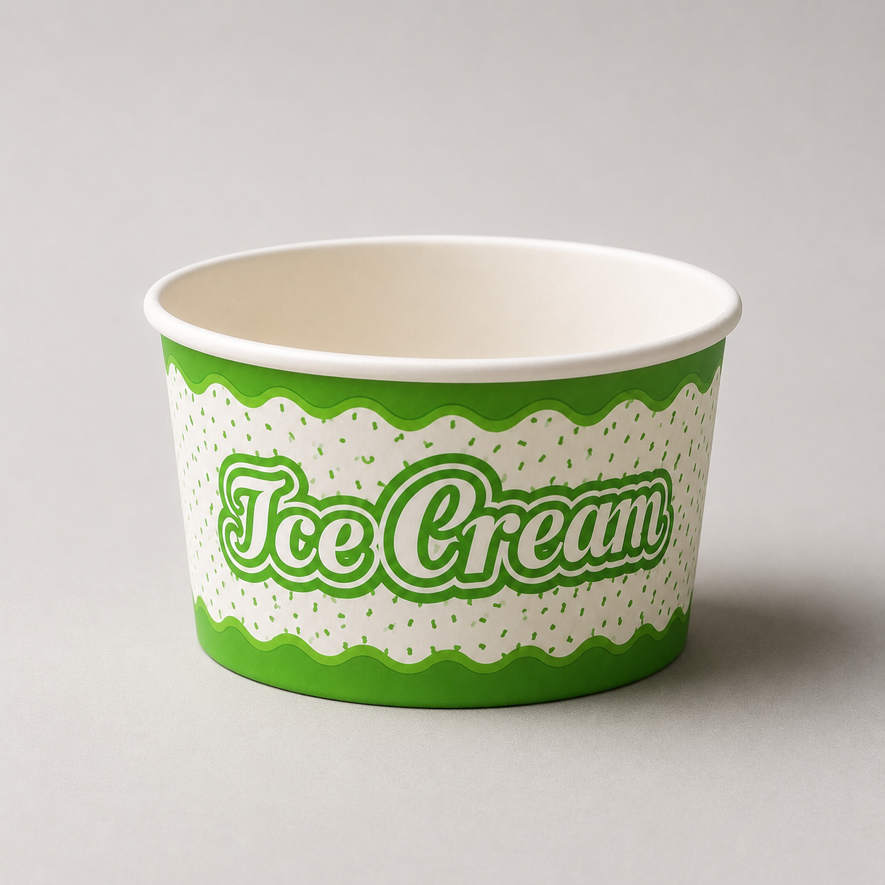 Paper ice cream tub with ice cream