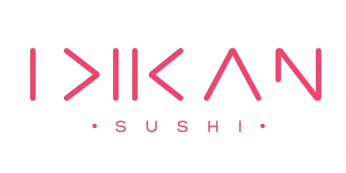 Ikkan Sushi restaurant logo in pink with modern Japanese-inspired typography on a white background.