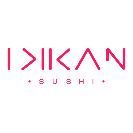 Ikkan Sushi logo featuring modern pink Japanese-inspired typography on a transparent background.