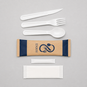 A flat-lay of a disposable plastic cutlery set