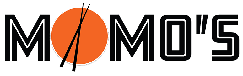 Momo’s restaurant logo featuring modern black typography with a bold orange circular graphic.