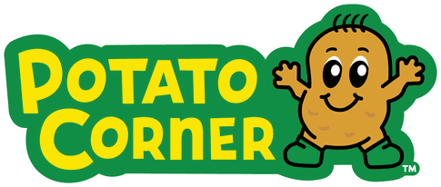 Potato Corner logo featuring bold green and yellow lettering with a cheerful cartoon potato character.