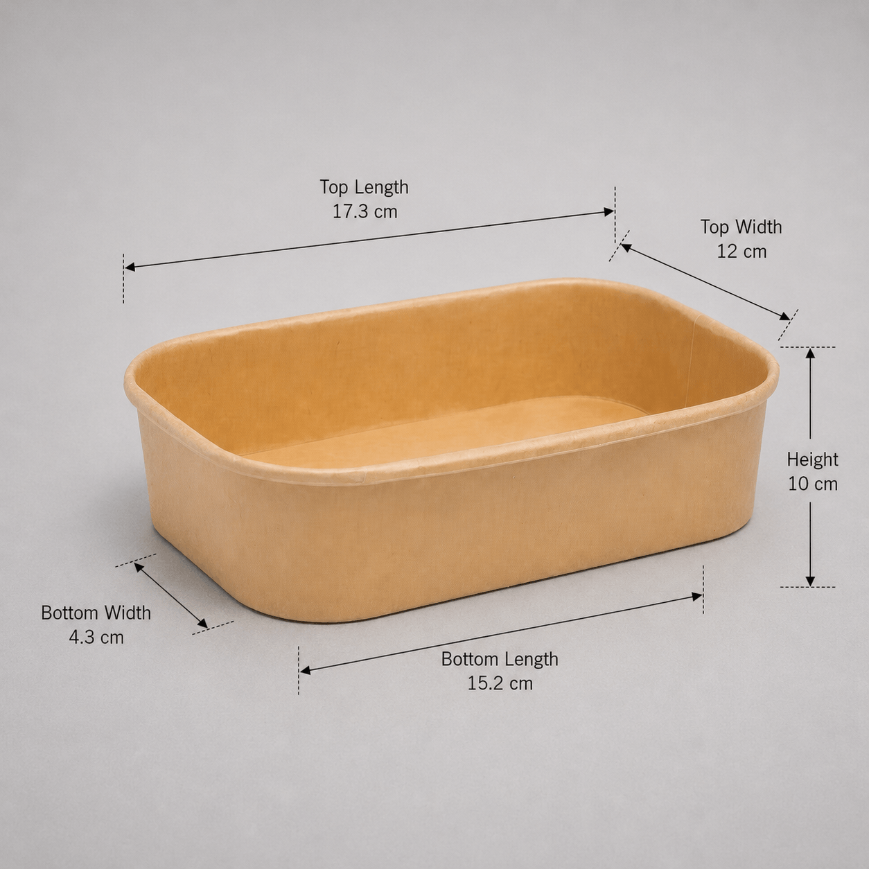 Rectangular kraft container, detail view