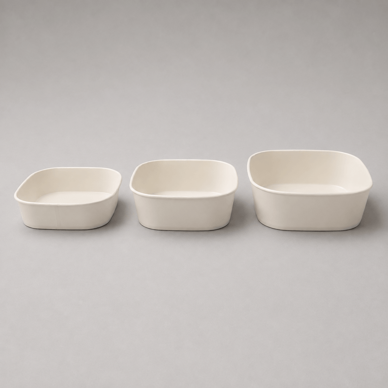 Square white kraft food containers in 750ml, 1000ml and 1200ml sizes